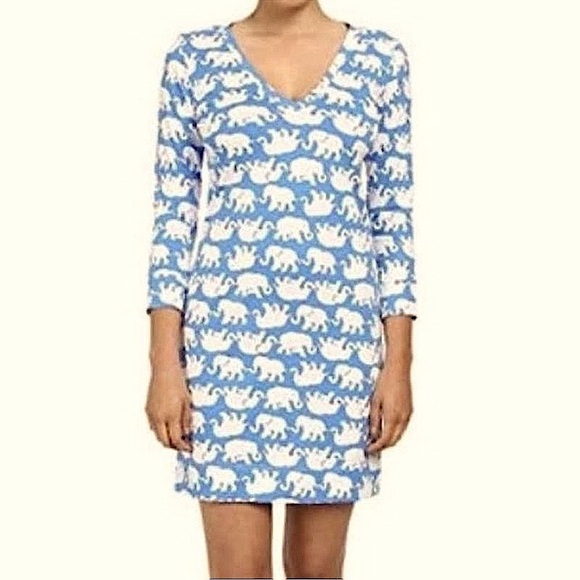 Lilly Pulitzer Christie Sun Blue Elephant shirt Dress womens size XS - Picture 1 of 8